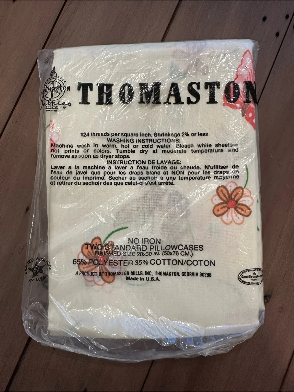 Vintage Thomaston No Iron Flowers & Butterflies 2 Standard Pillowcases Colorful